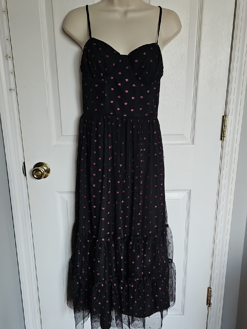 NWOT Betsey Johnson Lip Print Dar Romance Goth Tulle midi dress